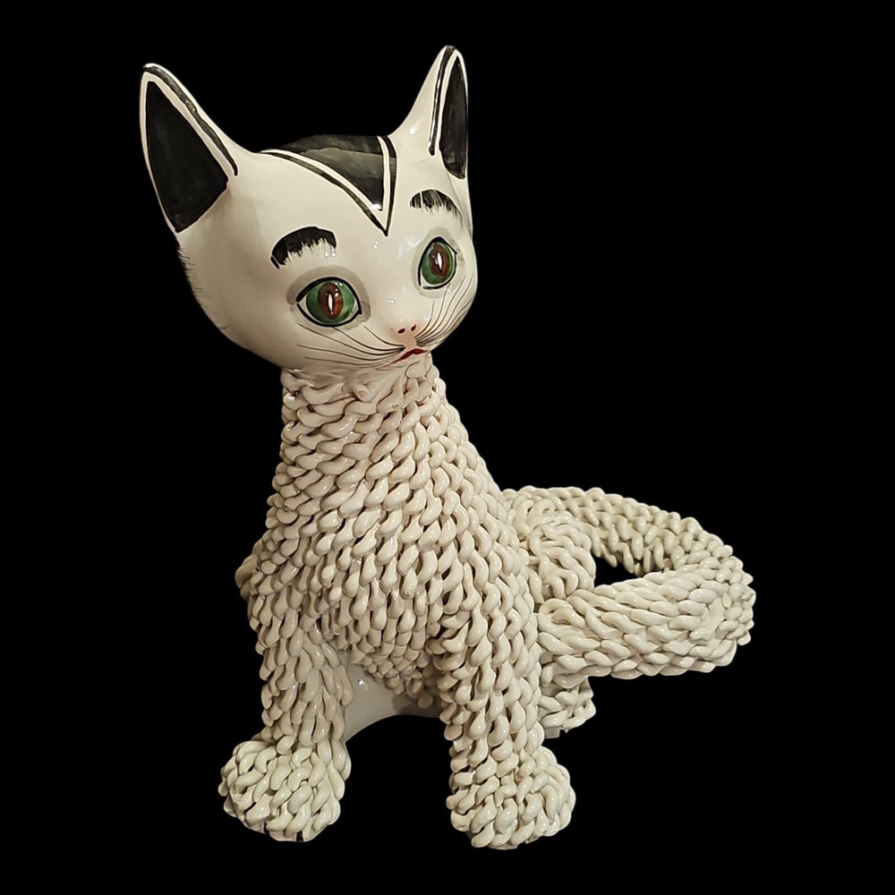 Rare 1950s Gatto, Mid-Century Italian Ceramic Cat Sculpture Spaghetti Pottery - Picture 12 of 16